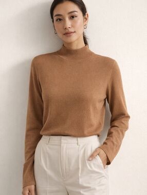 Mark Shale 100% Silk Minimalist Long Sleeve Sweater Rust Brown Women Size M